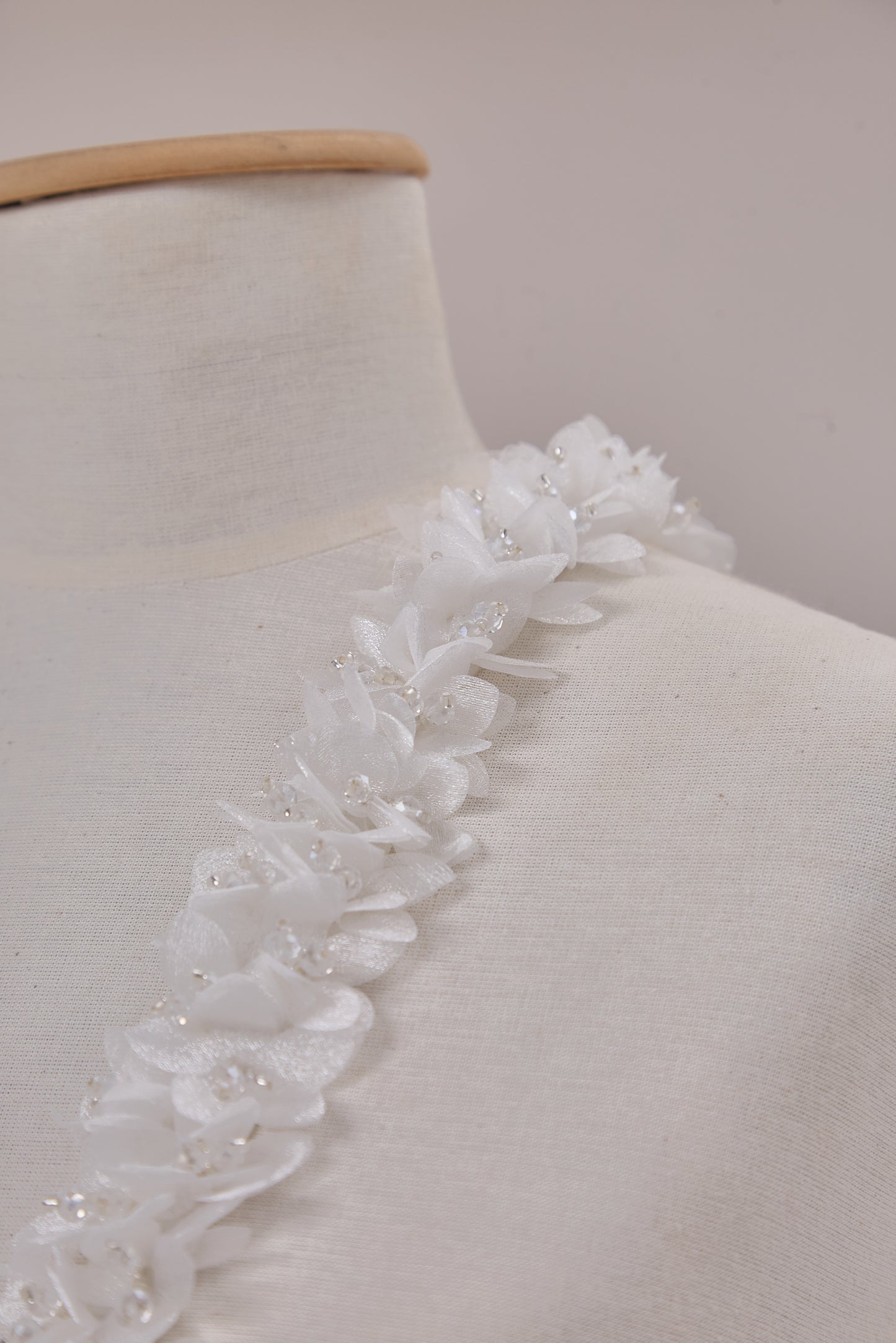 S0656 - Embroidered applique with organza flowers and beads