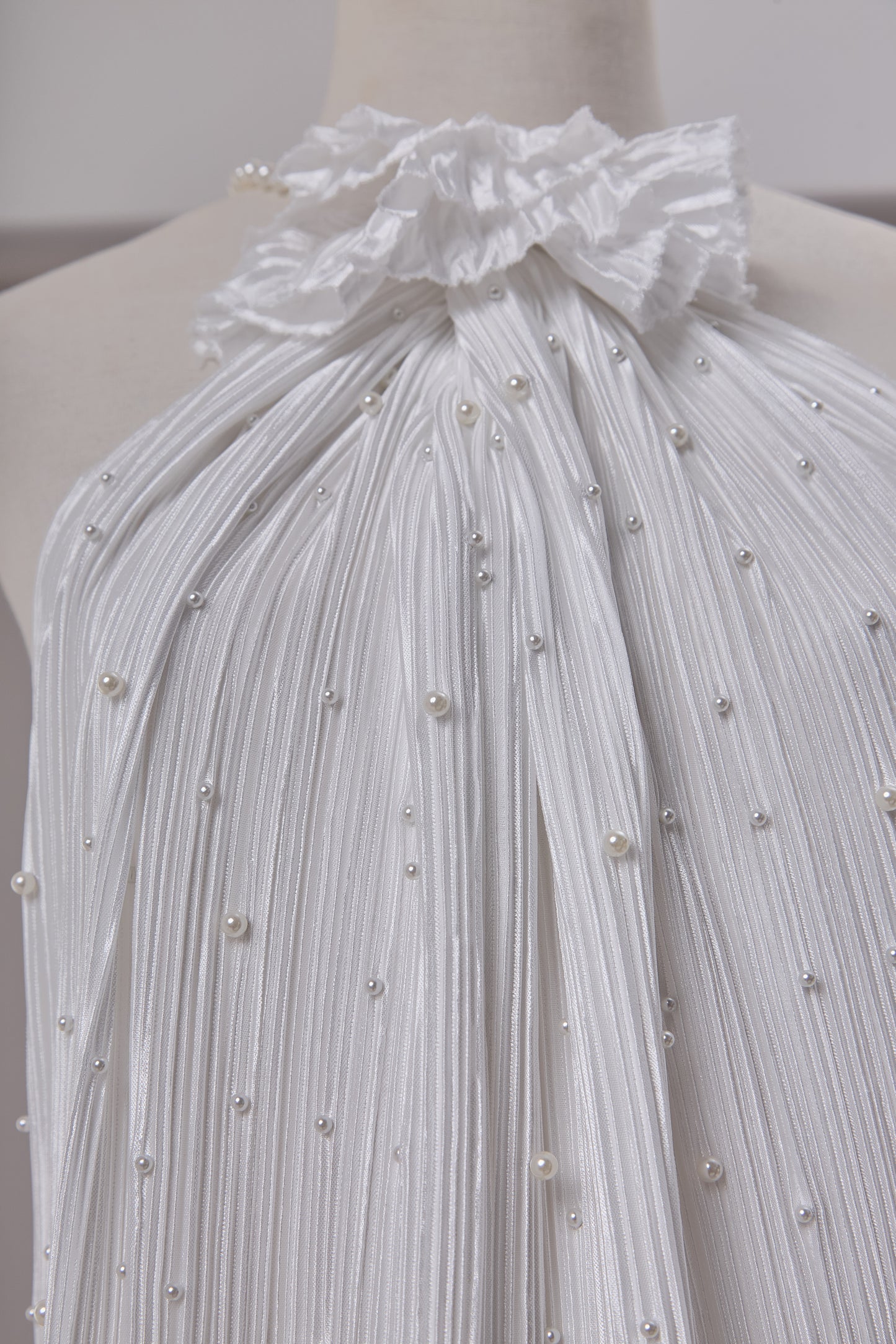 S0670 - Embroidered Pleated Chiffon with Pearls
