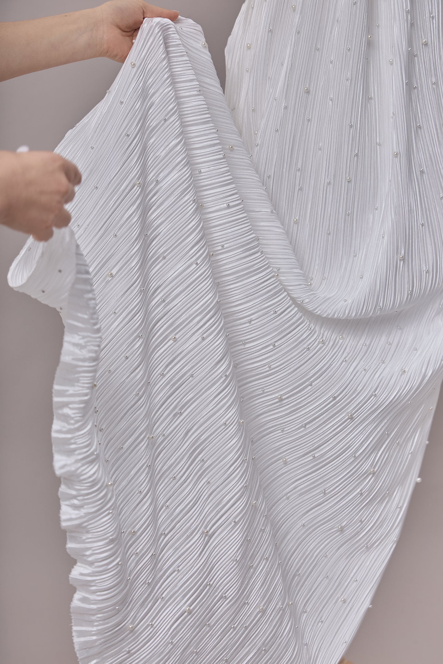 S0670 - Embroidered Pleated Chiffon with Pearls