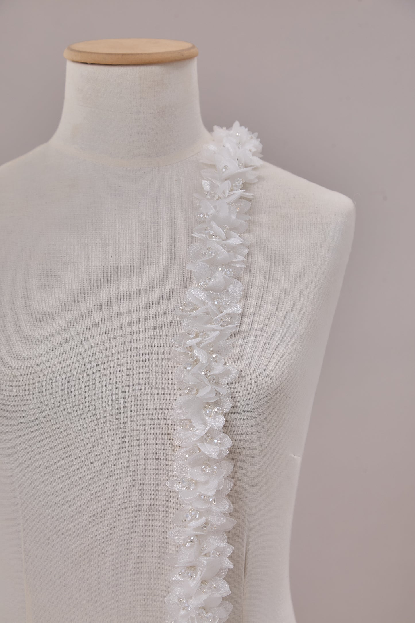 S0656 - Embroidered applique with organza flowers and beads