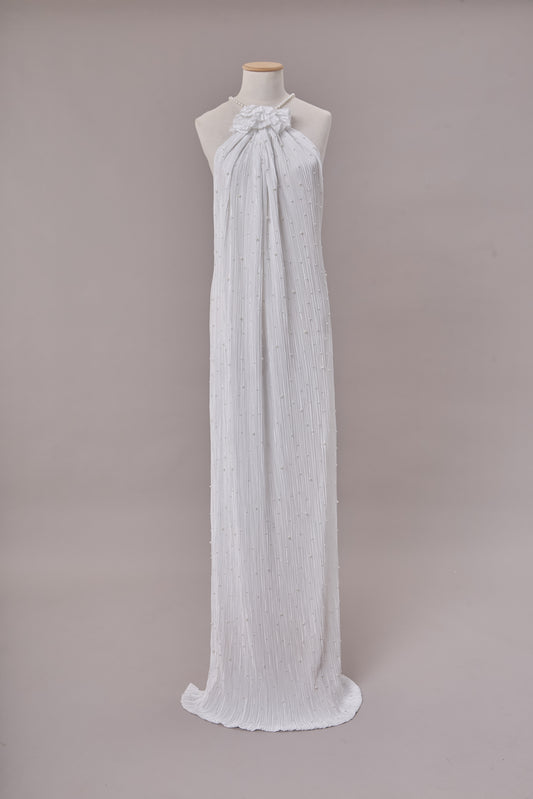 S0670 - Embroidered Pleated Chiffon with Pearls