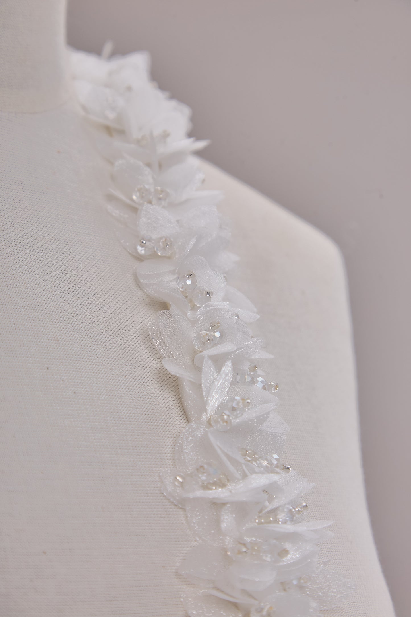 S0656 - Embroidered applique with organza flowers and beads