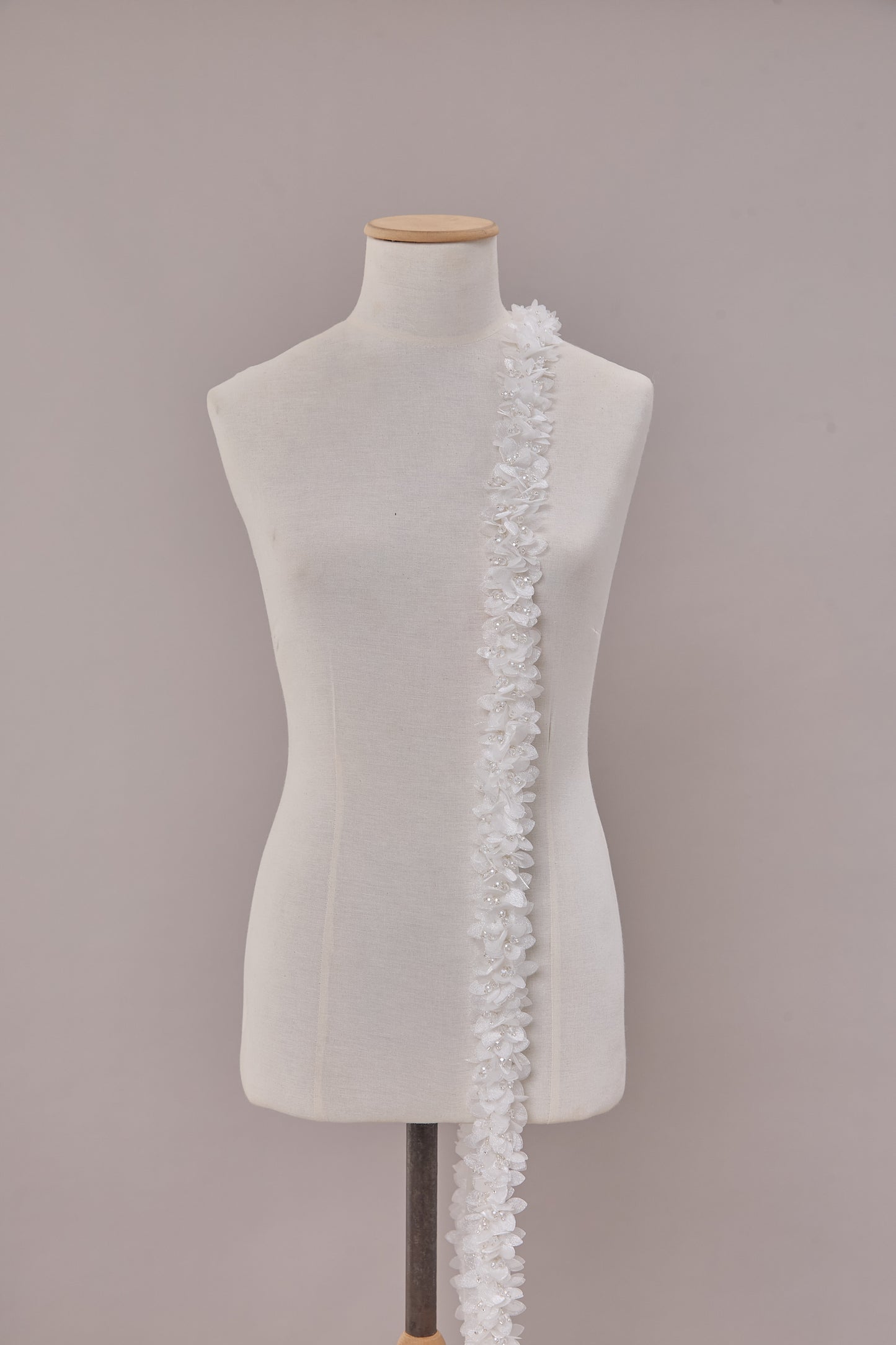 S0656 - Embroidered applique with organza flowers and beads