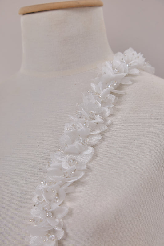 S0656 - Embroidered applique with organza flowers and beads