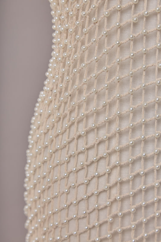 S0669 - Embroidered cotton net with pearls 