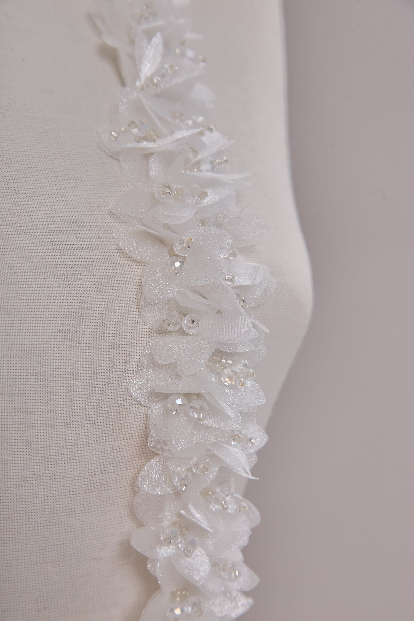 S0656 - Embroidered applique with organza flowers and beads