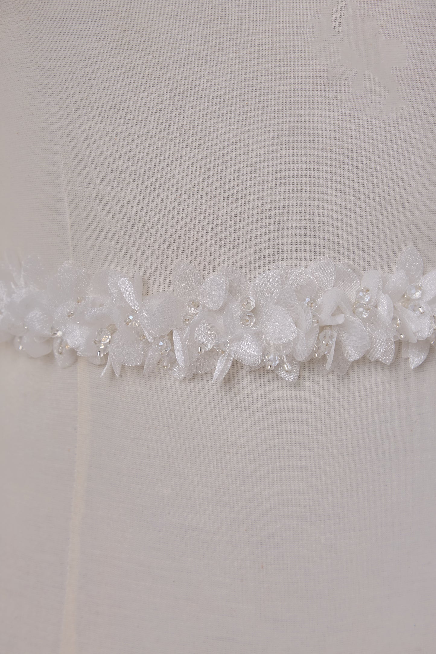 S0656 - Embroidered applique with organza flowers and beads