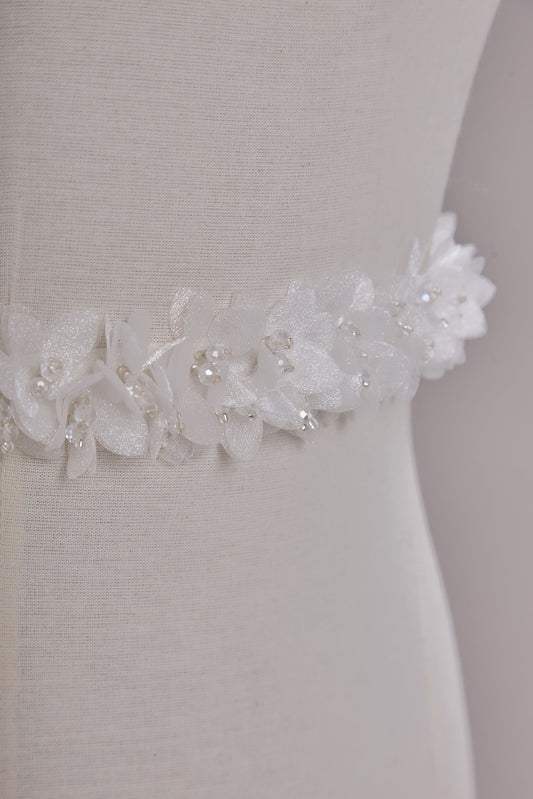 S0656 - Embroidered applique with organza flowers and beads