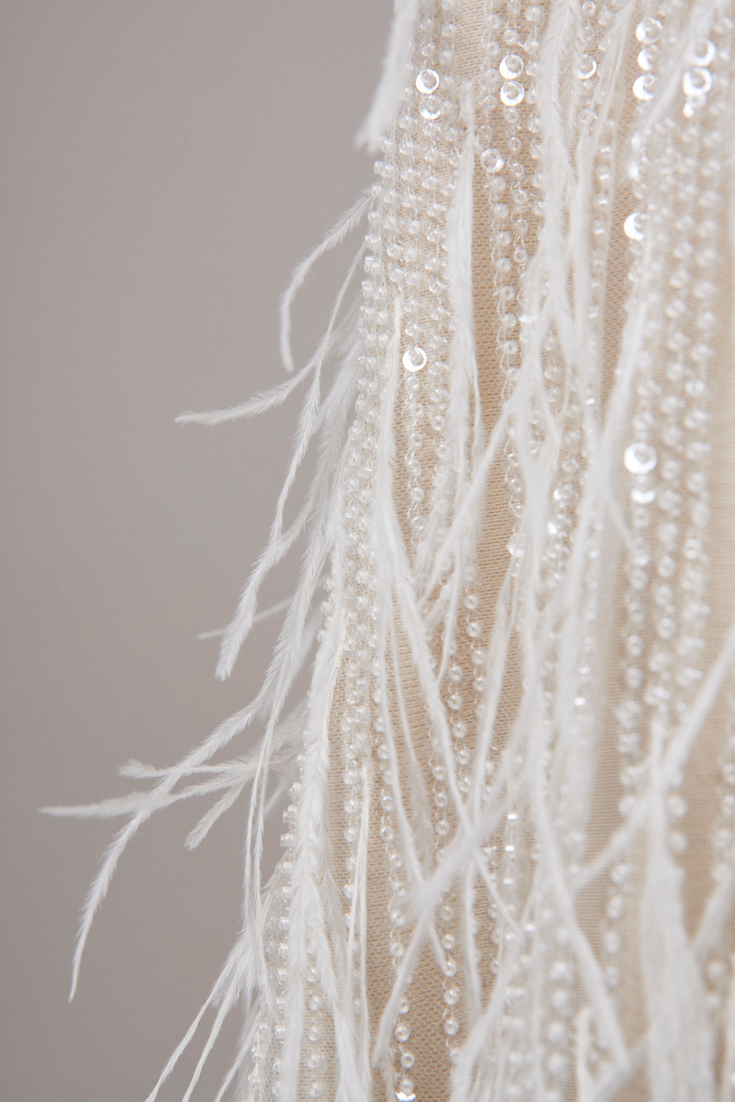 S0552 - EMBROIDERY TULLE WITH FEATHERS SEQUINS & BEADS