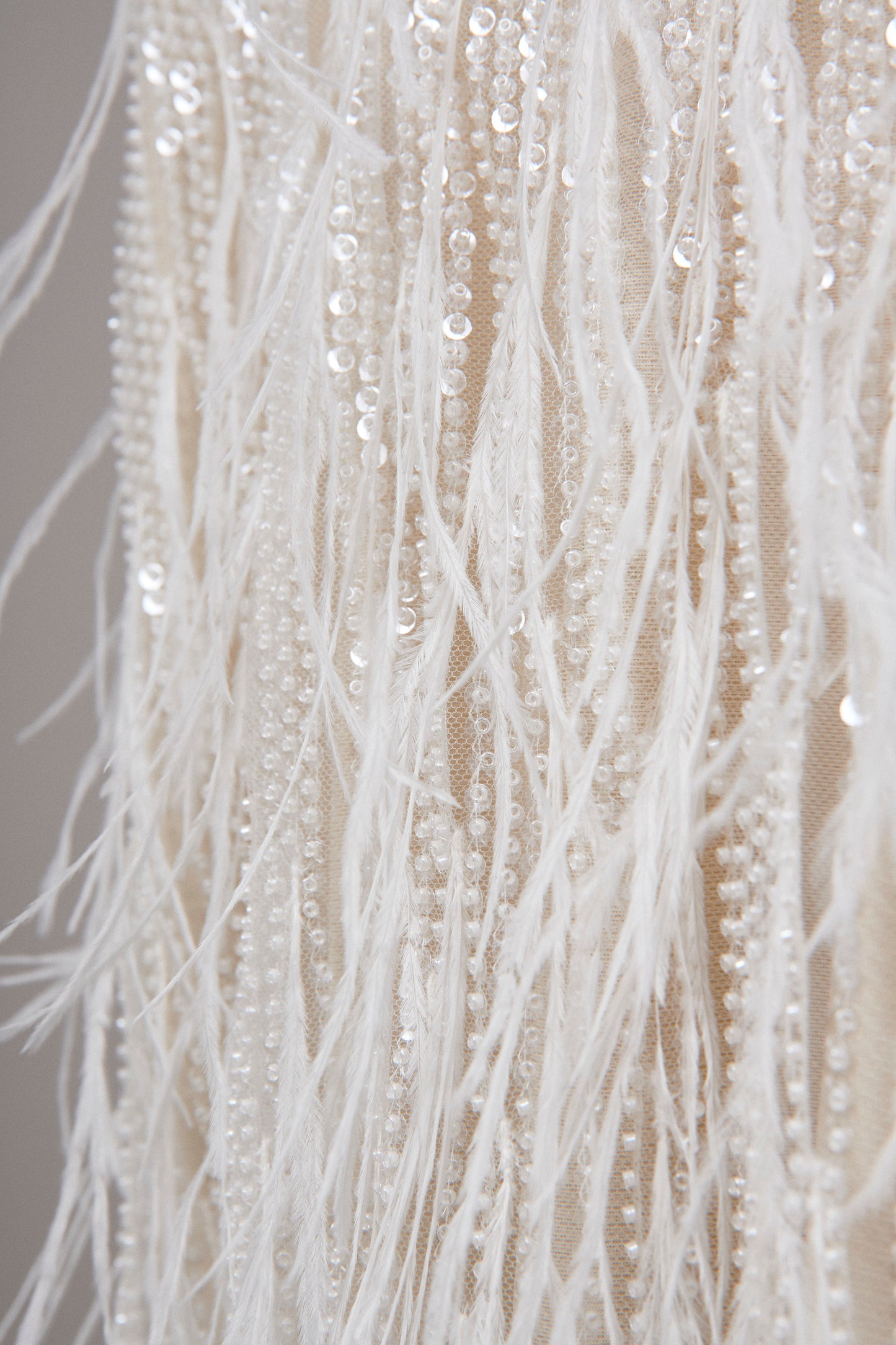 S0552 - EMBROIDERY TULLE WITH FEATHERS SEQUINS & BEADS