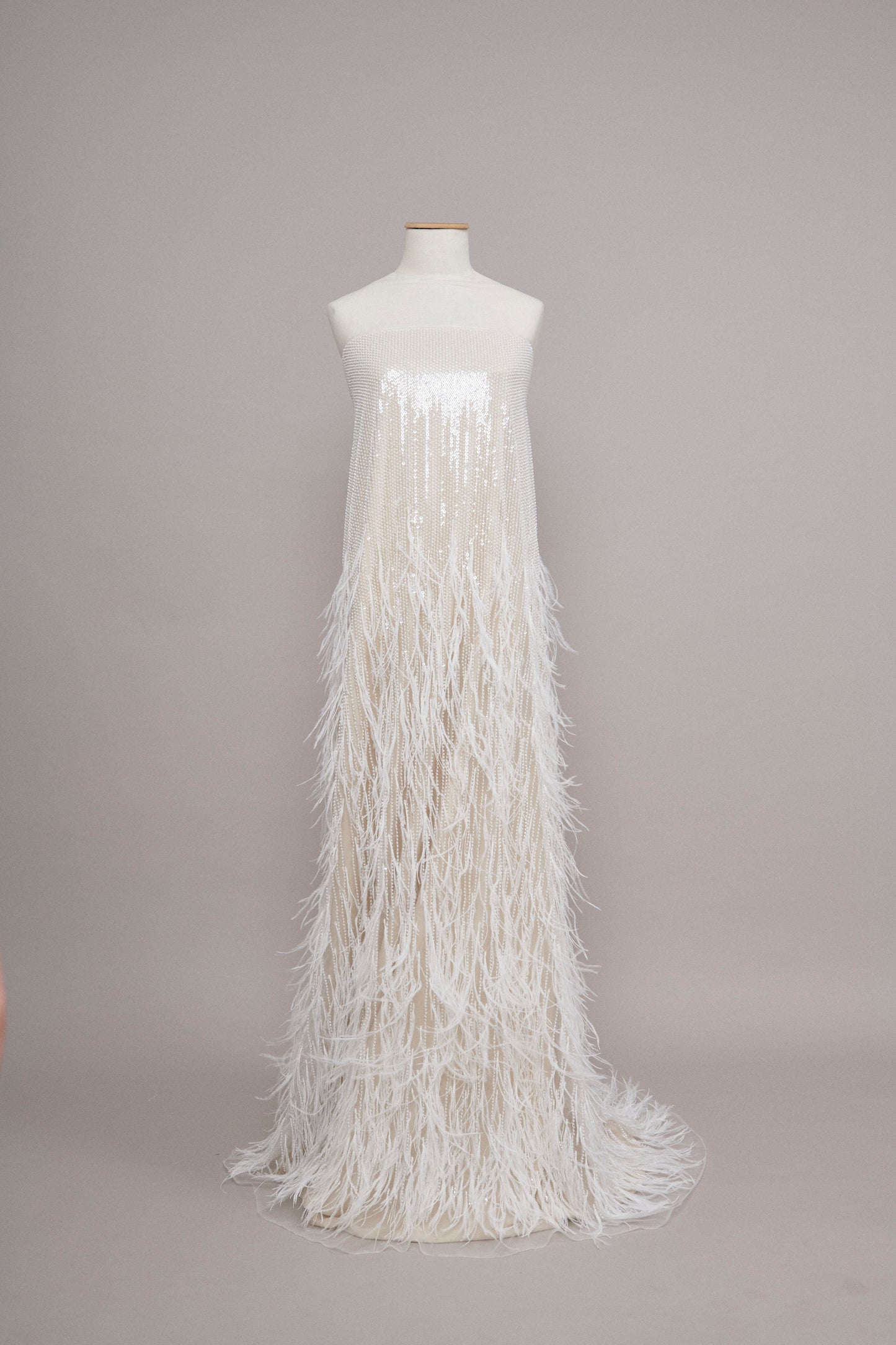 S0552 - EMBROIDERY TULLE WITH FEATHERS SEQUINS & BEADS