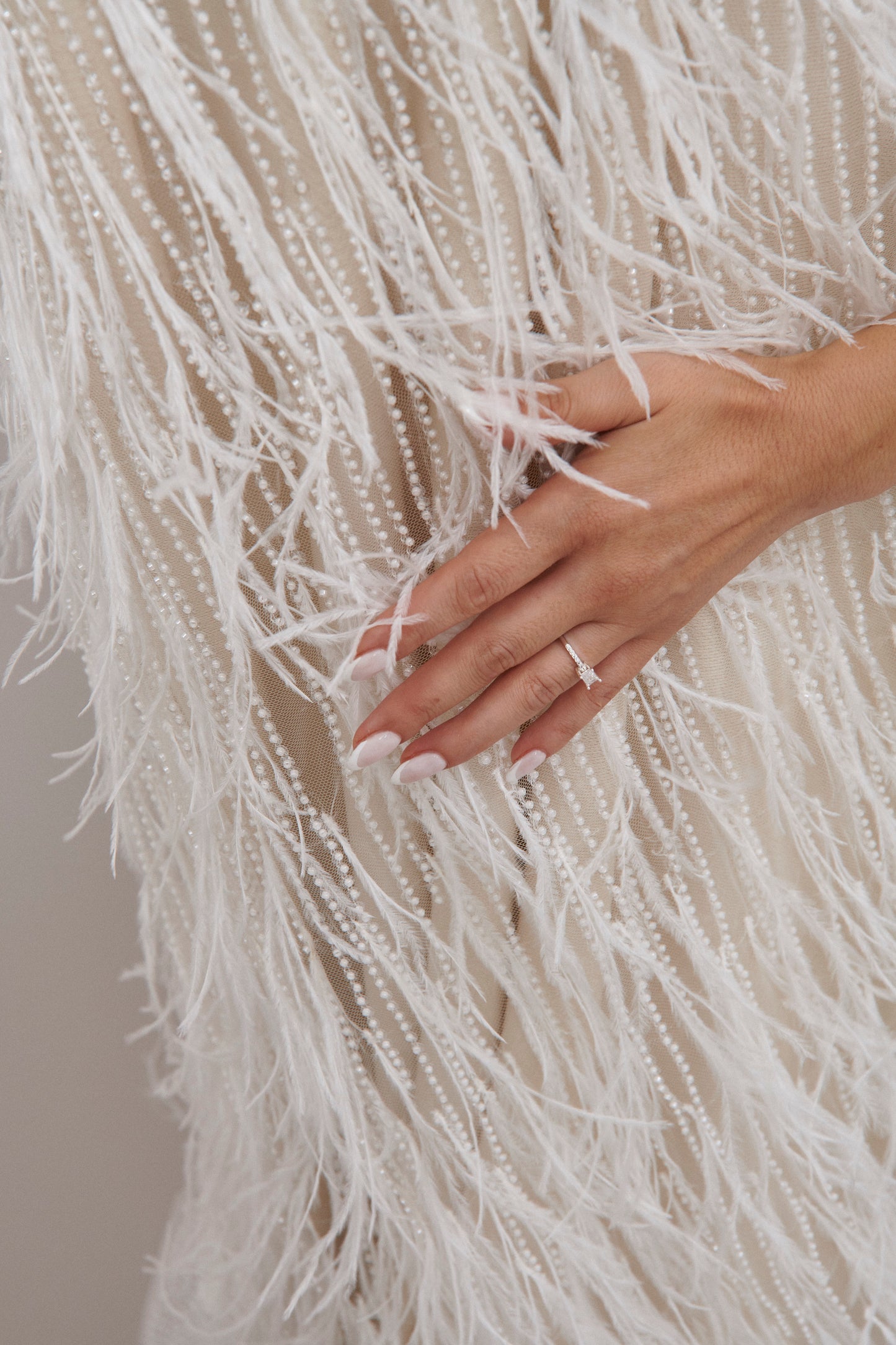 S0552 - EMBROIDERY TULLE WITH FEATHERS SEQUINS & BEADS