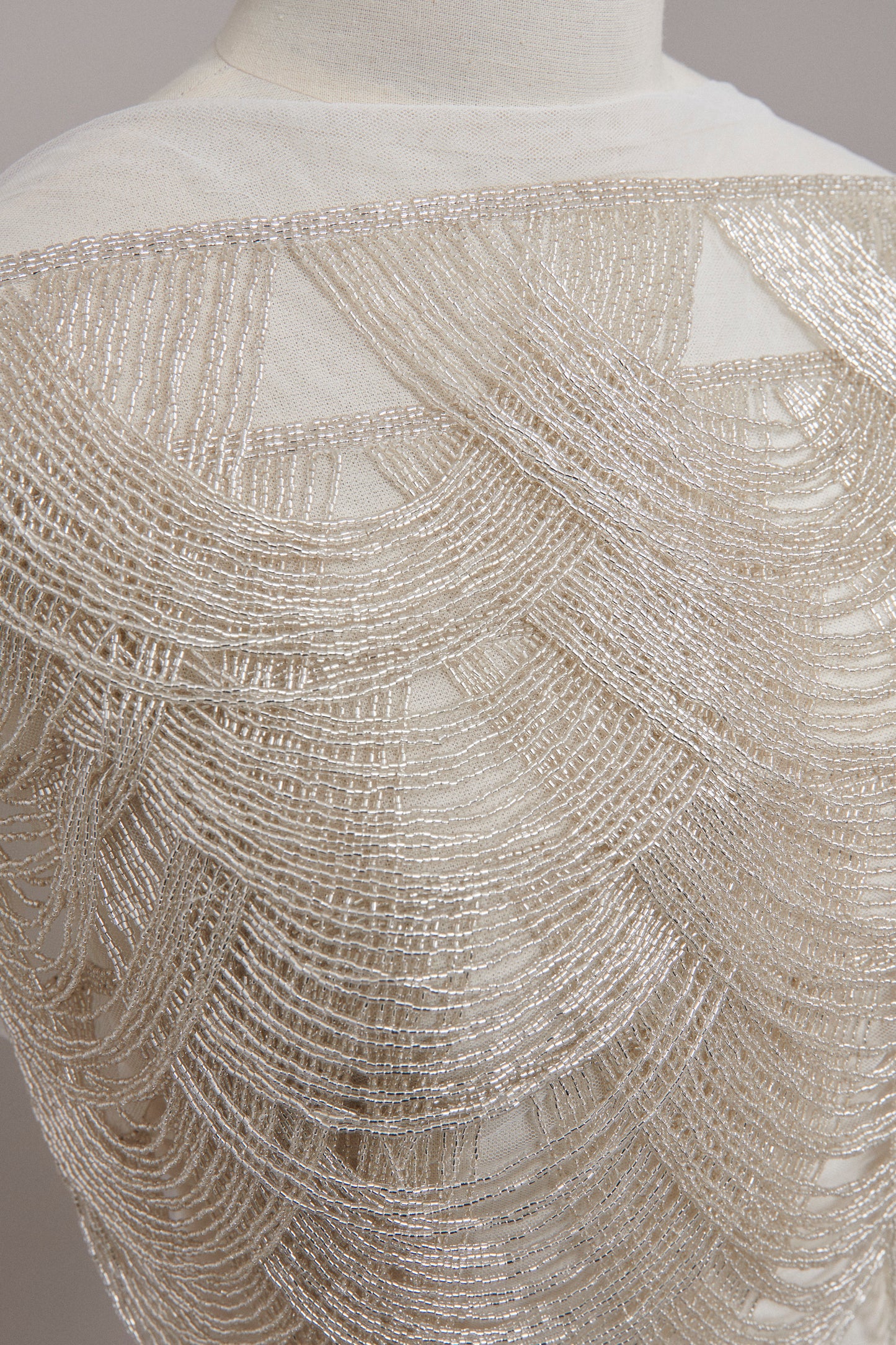 S0586 SILVER - EMBROIDERY TULLE WITH SILVER BEADS