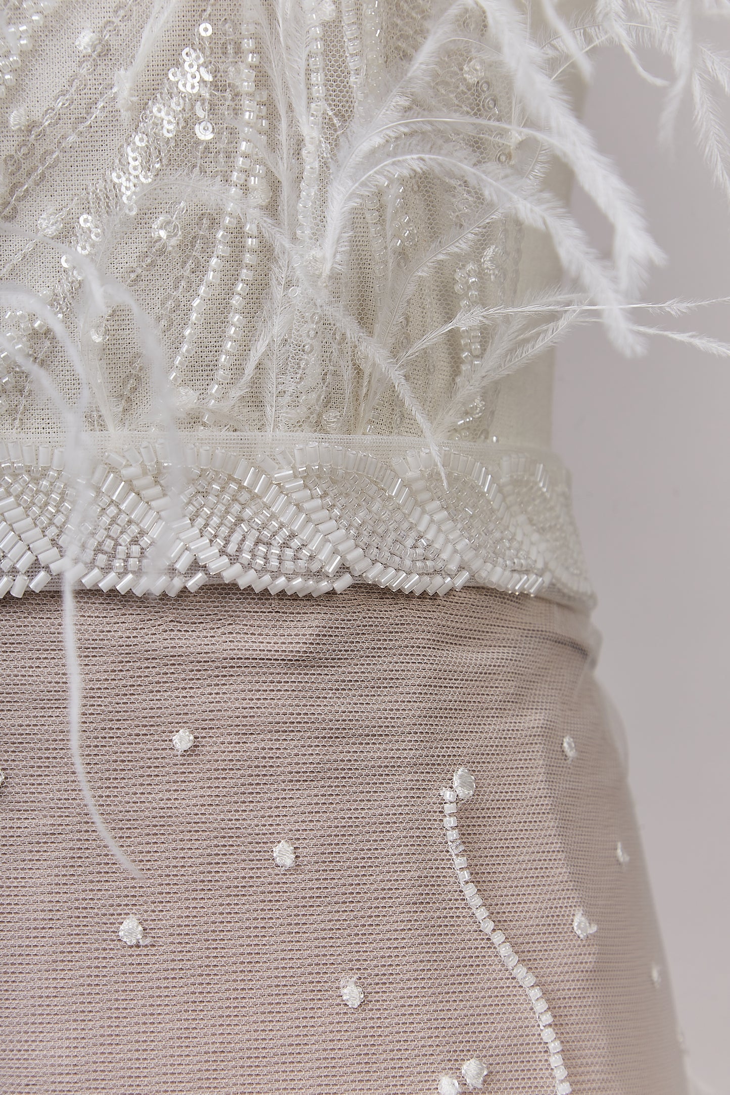 S0621 PLUMETI TULLE EMBROIDERED WITH FEATHERS, SEQUINS AND BEADS