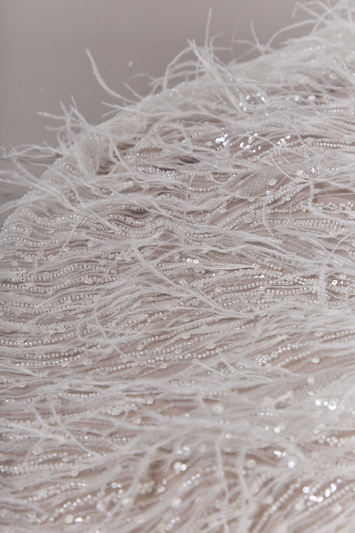S0621 PLUMETI TULLE EMBROIDERED WITH FEATHERS, SEQUINS AND BEADS