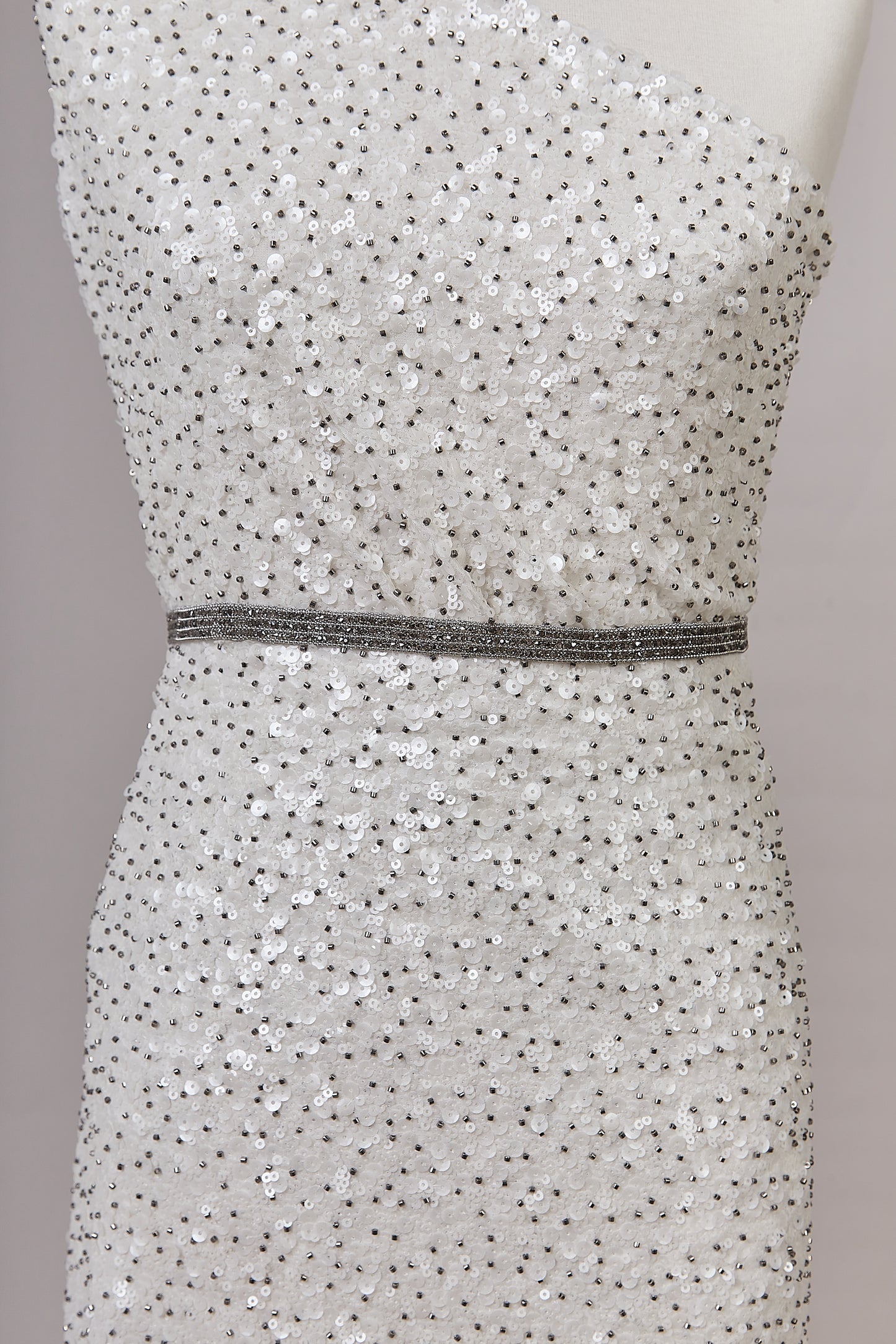 S0633 EMBROIDERED CHIFFON WITH SEQUINS AND BEADS IN PEWTER