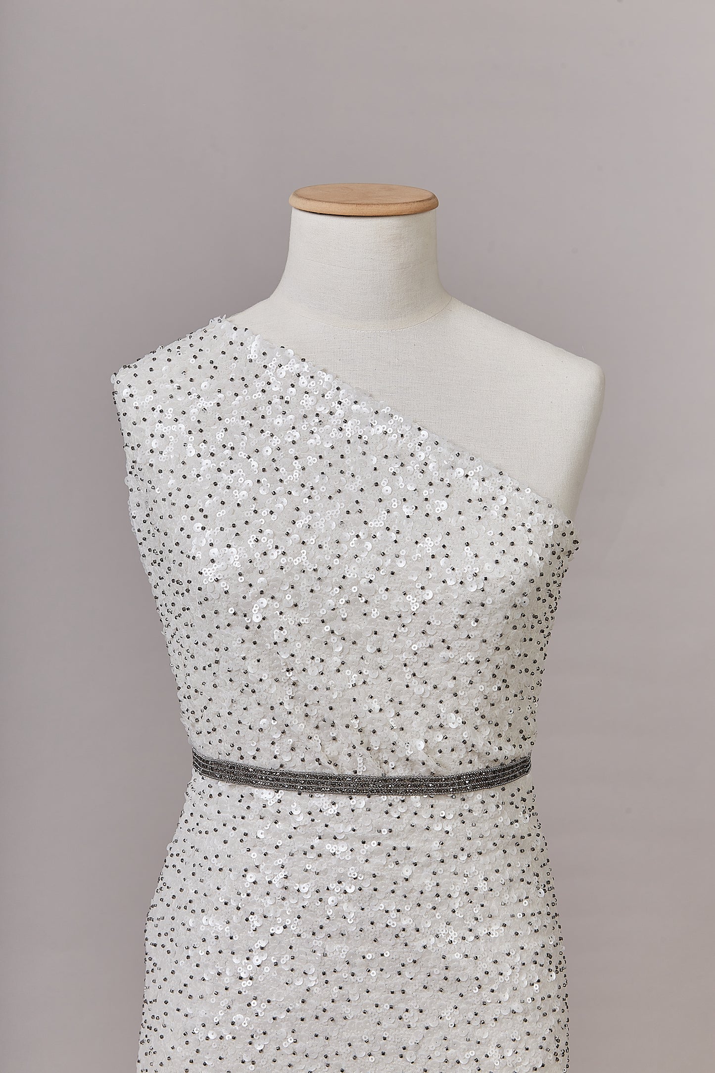 S0633 EMBROIDERED CHIFFON WITH SEQUINS AND BEADS IN PEWTER