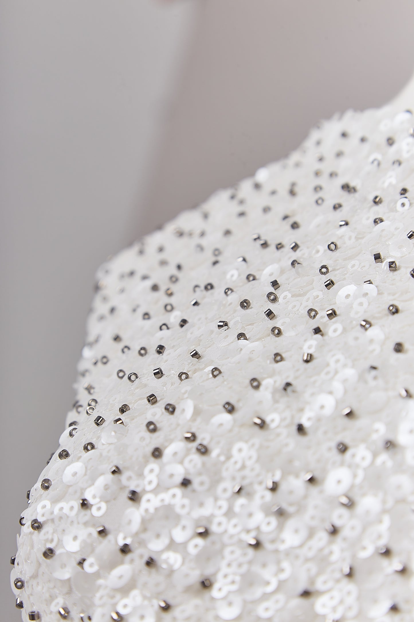 S0633 EMBROIDERED CHIFFON WITH SEQUINS AND BEADS IN PEWTER