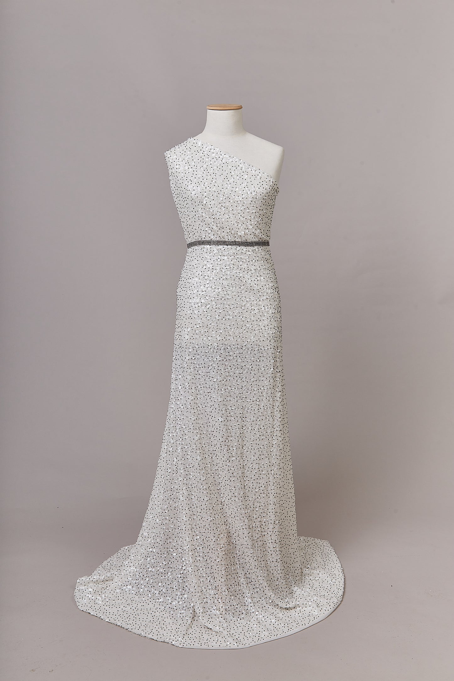 S0633 EMBROIDERED CHIFFON WITH SEQUINS AND BEADS IN PEWTER