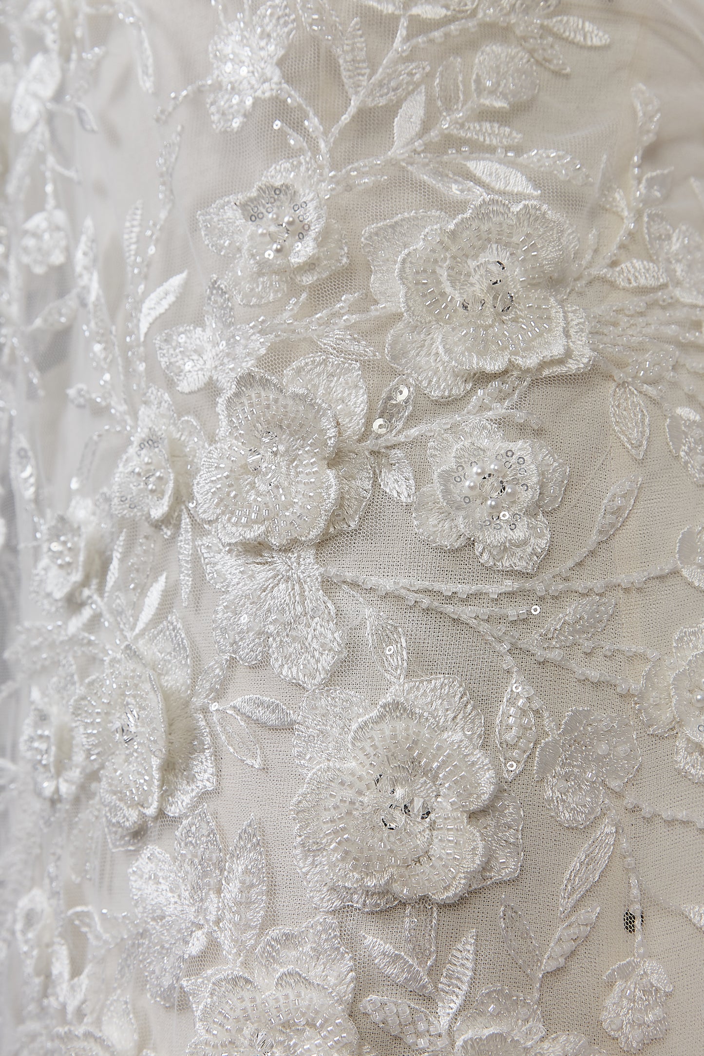 S0643 EMBROIDERED TULLE WITH SEQUINS, BEADS AND 3D FLOWERS
