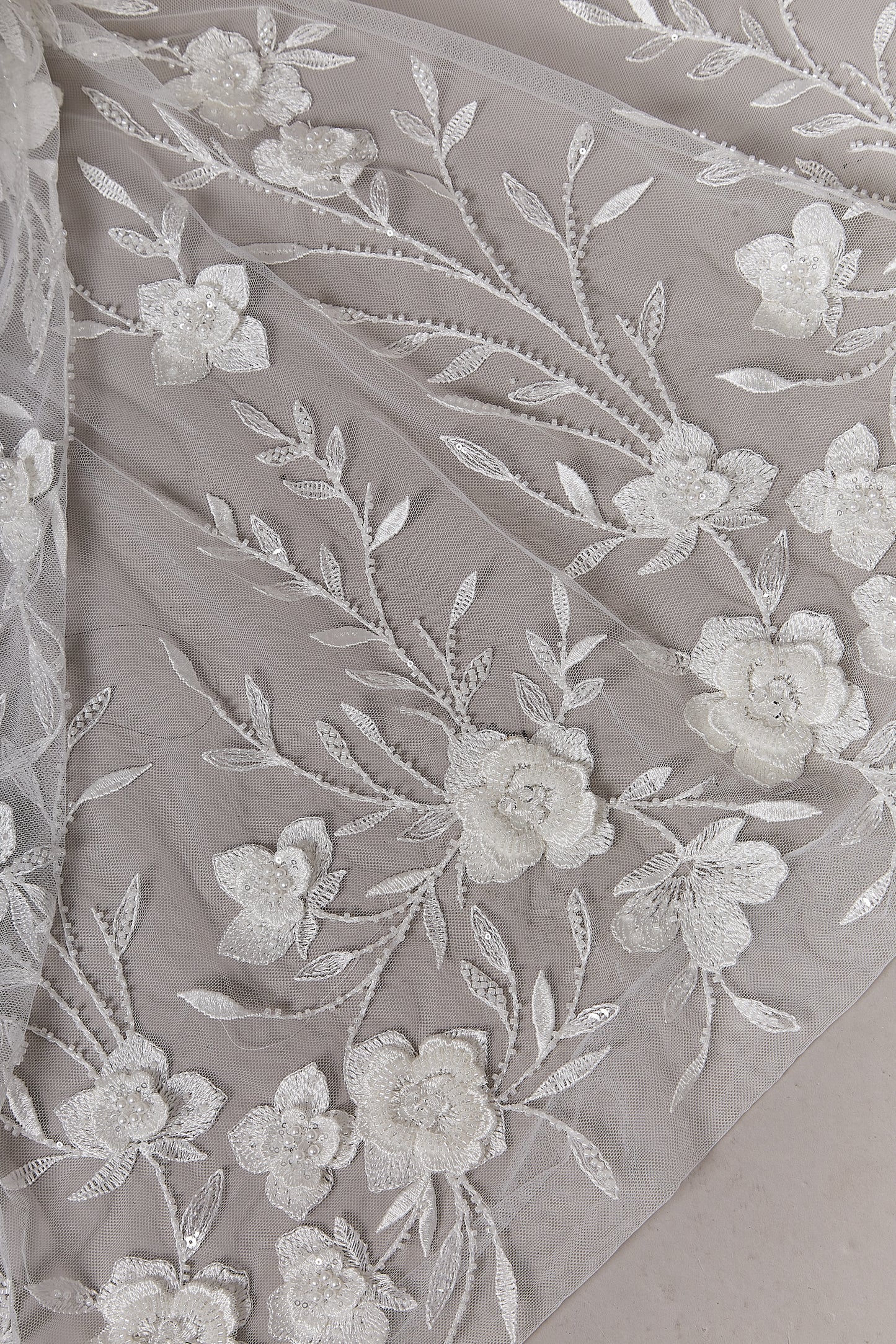 S0643 EMBROIDERED TULLE WITH SEQUINS, BEADS AND 3D FLOWERS