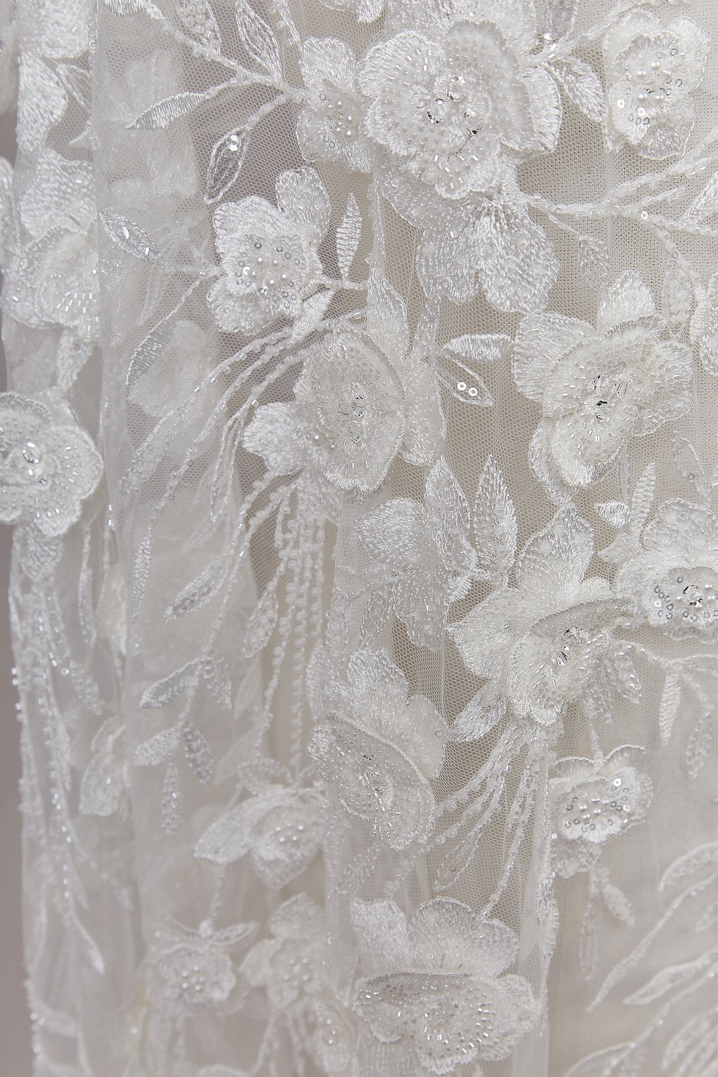 S0643 EMBROIDERED TULLE WITH SEQUINS, BEADS AND 3D FLOWERS