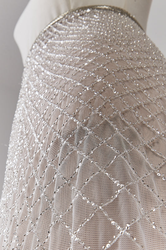 S0645 SILVER BEADED TULLE