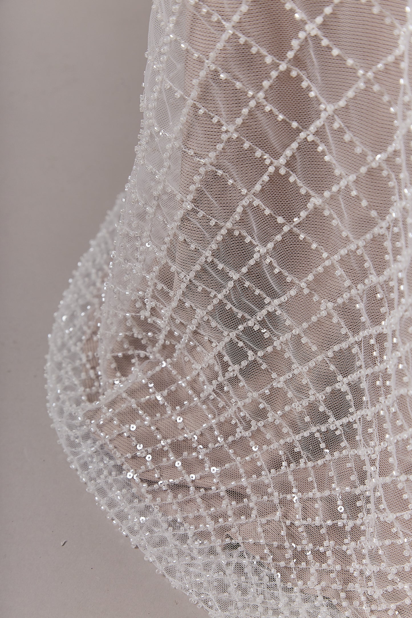 S0645 OFF WHITE BEADED TULLE