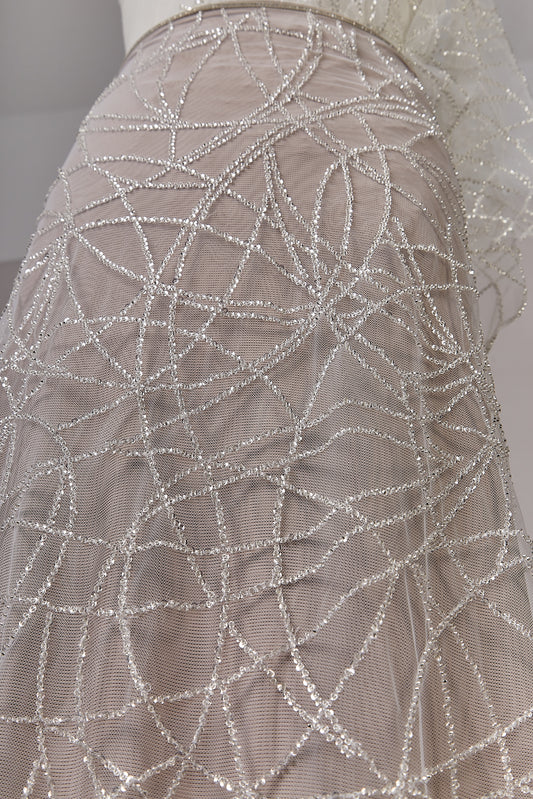 S0646 SILVER BEADED TULLE
