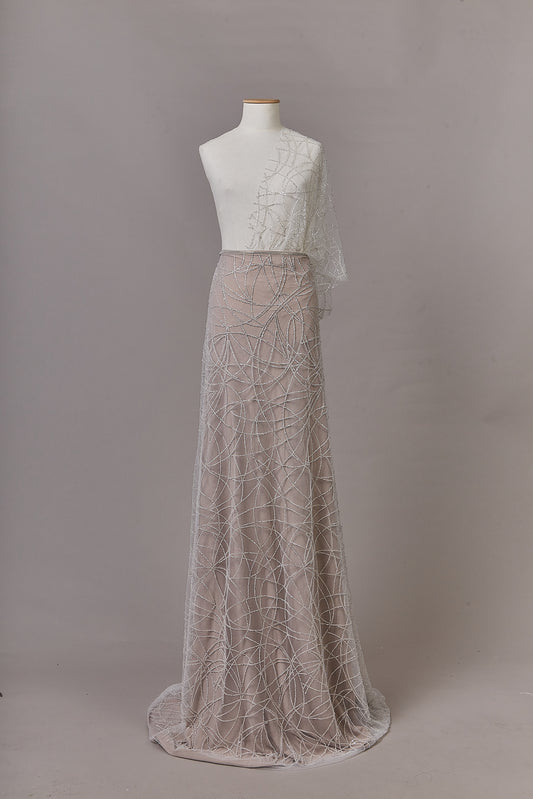 S0646 SILVER BEADED TULLE