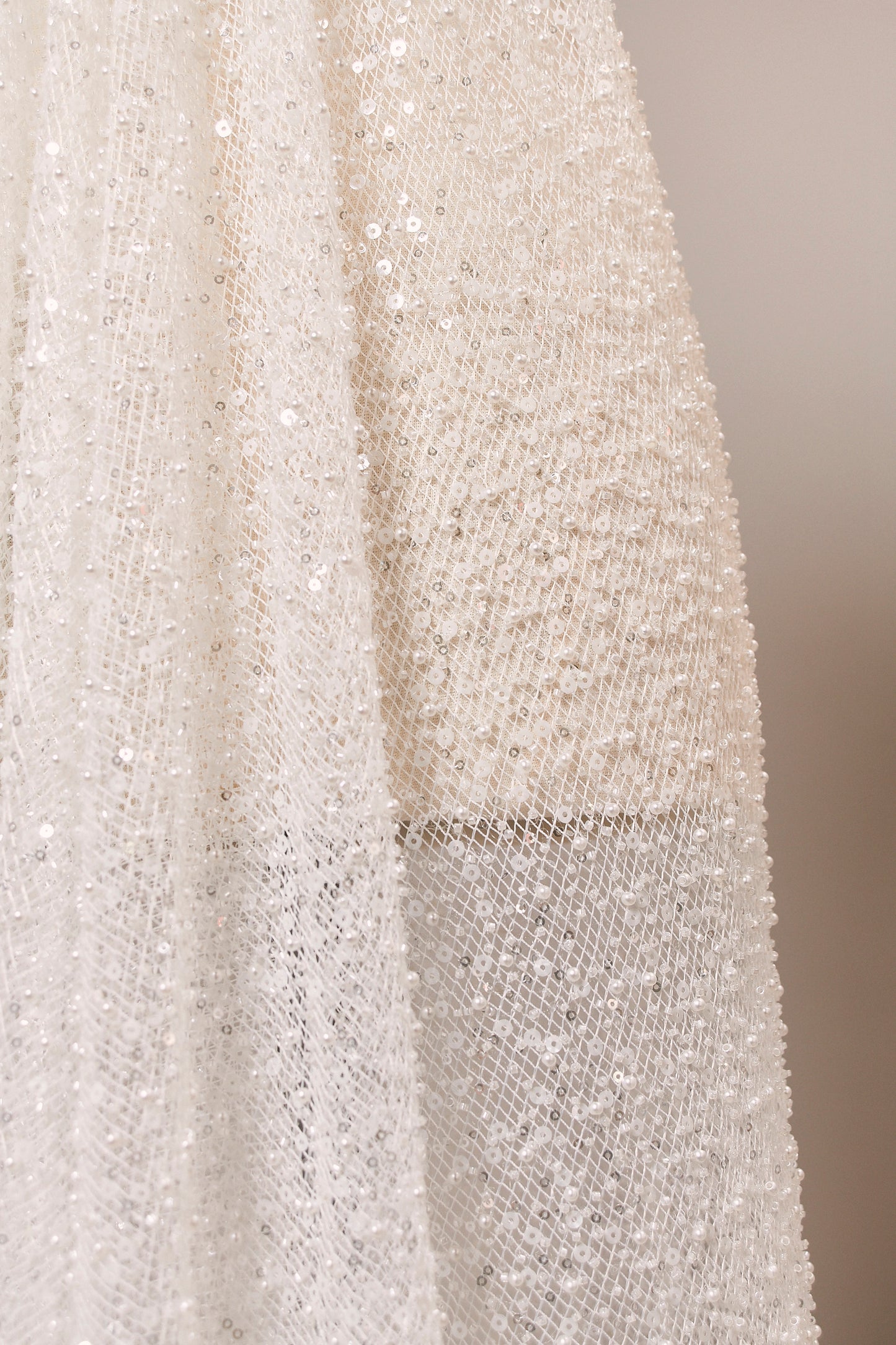 S0517 EMBROIDERY NET WITH SEQUINS, BEADS AND PEARLS