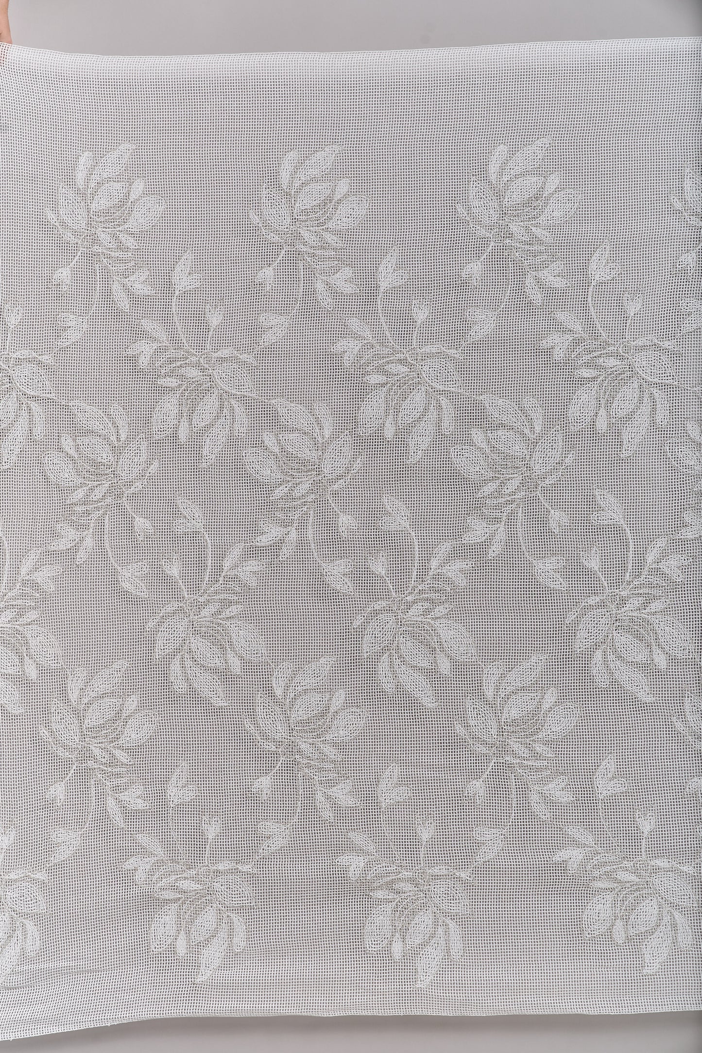 S0714 - Cotton guipure embroidered with silver beads