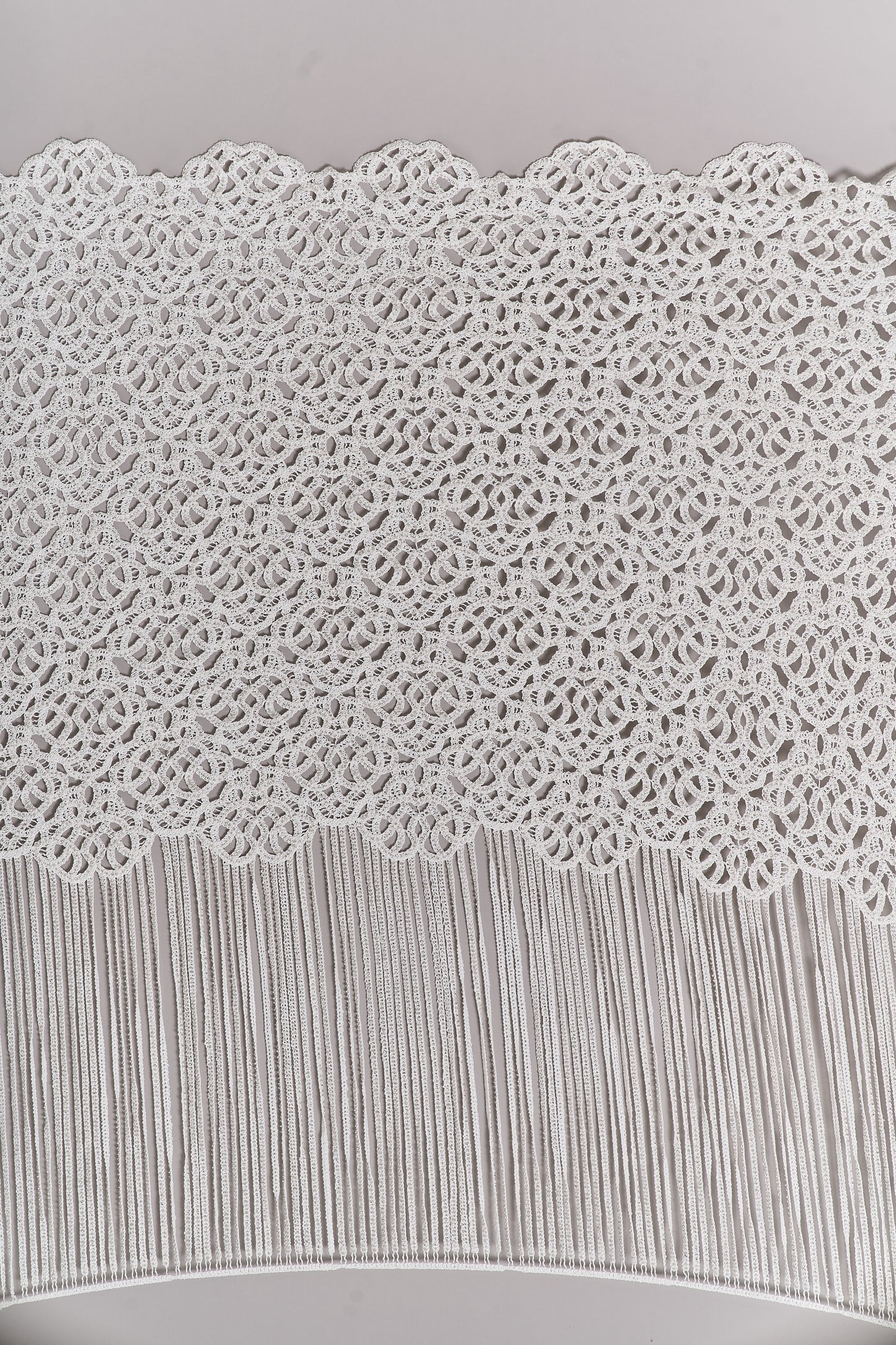S0713 - Cotton guipure with fringe, embroidered with silver beads