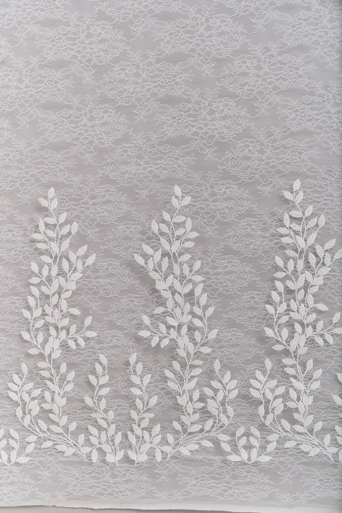 S0702 - Embroidered lace with off-white beads