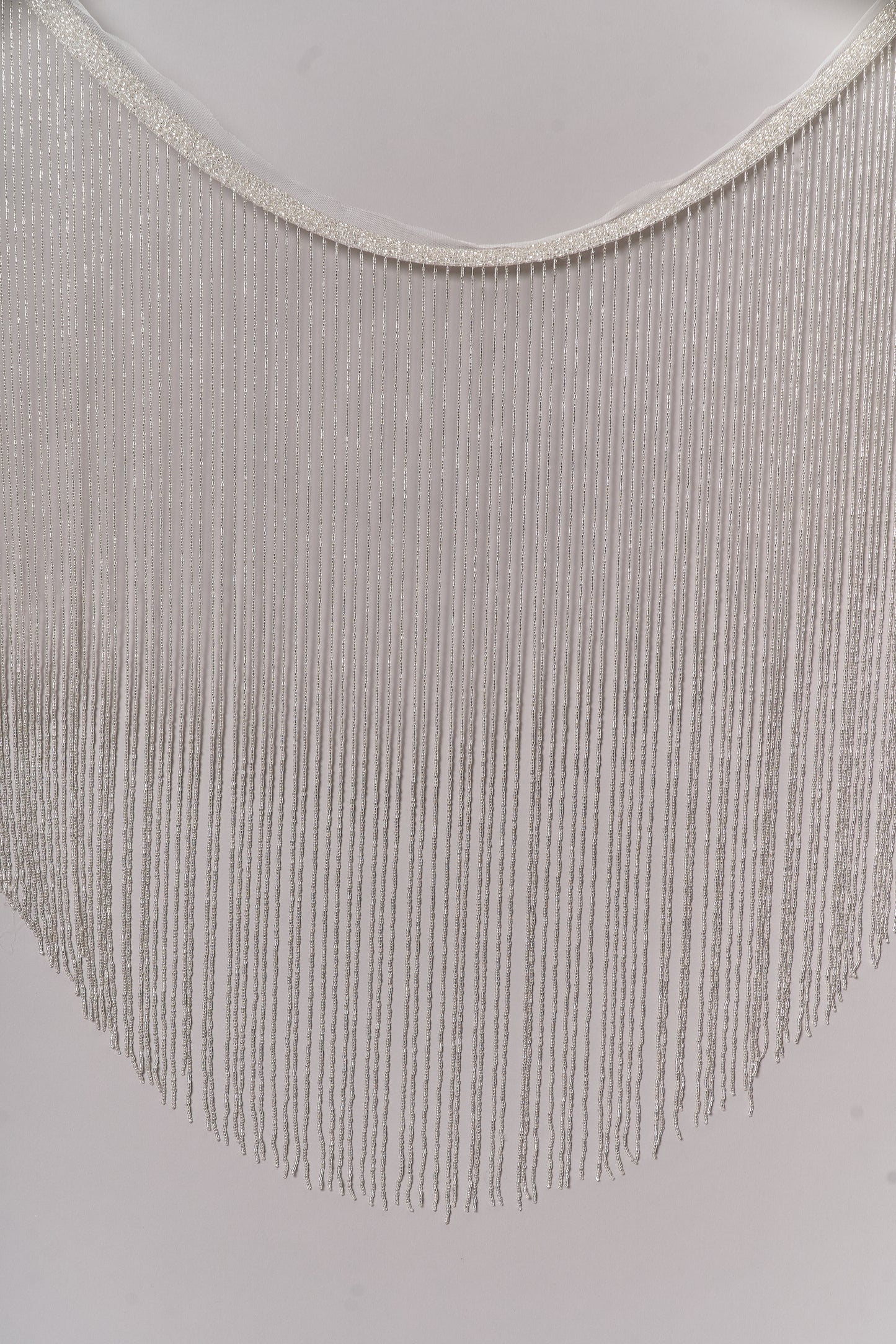 S0708 - Silver bugle bead fringe trim