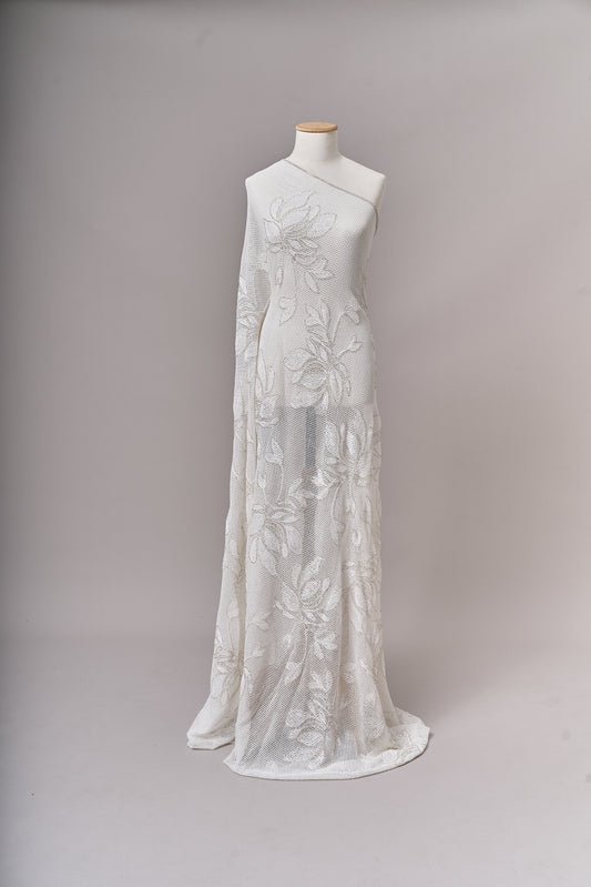 S0714 - Cotton guipure embroidered with silver beads