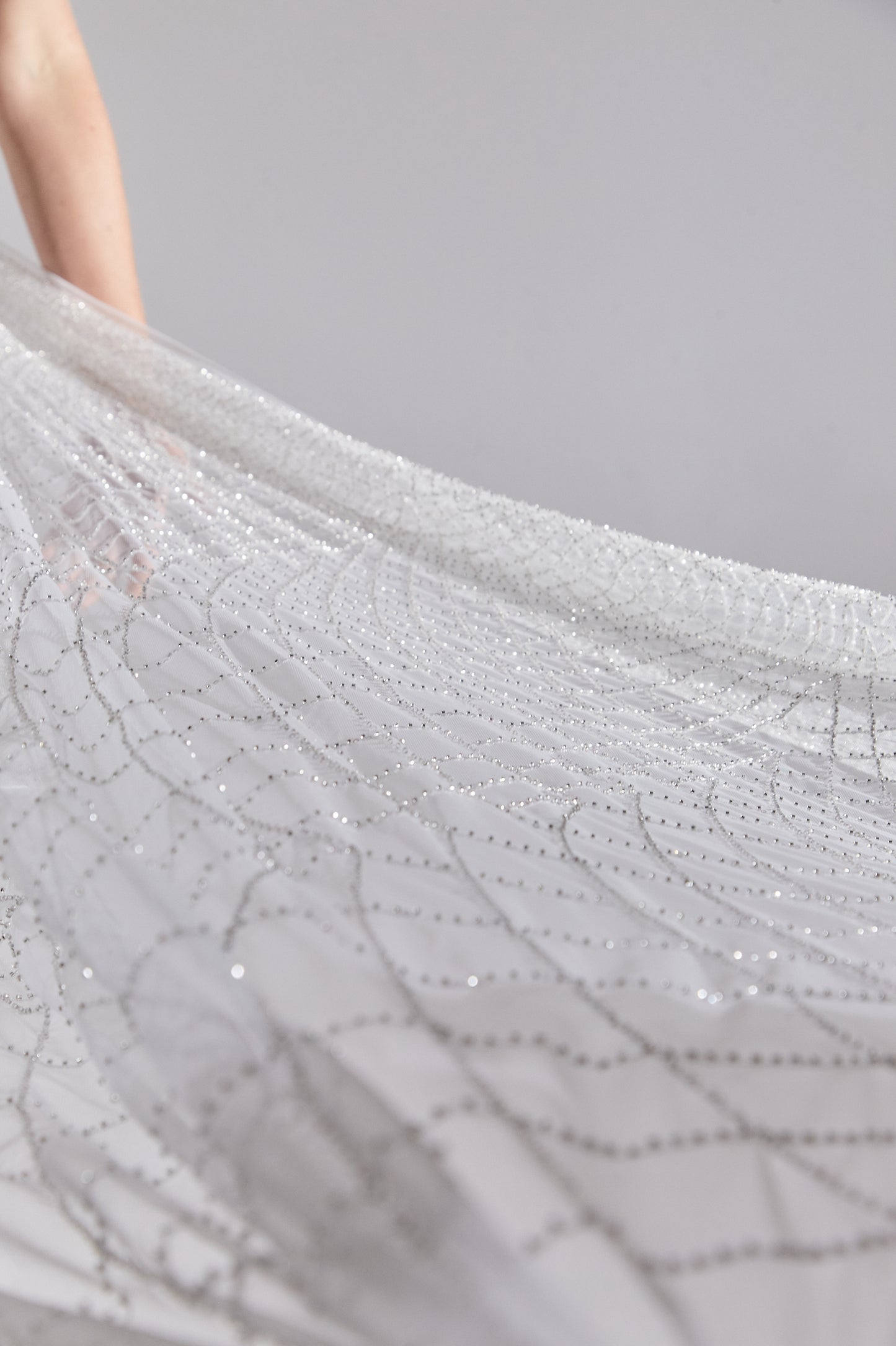 S0645 SILVER BEADED TULLE