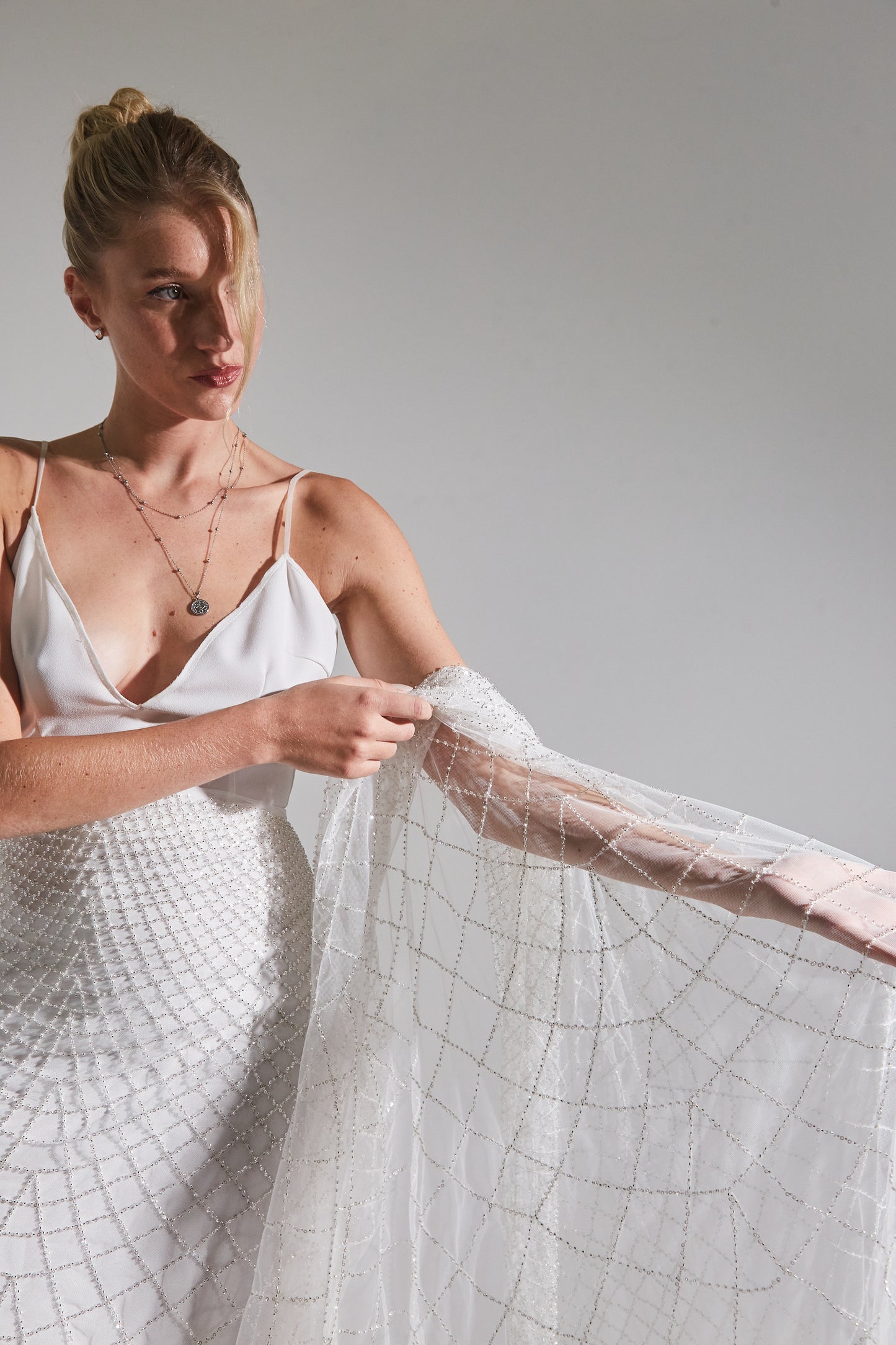 S0645 SILVER BEADED TULLE