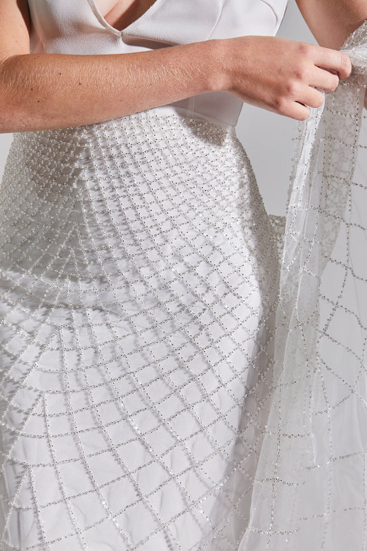 S0645 SILVER BEADED TULLE