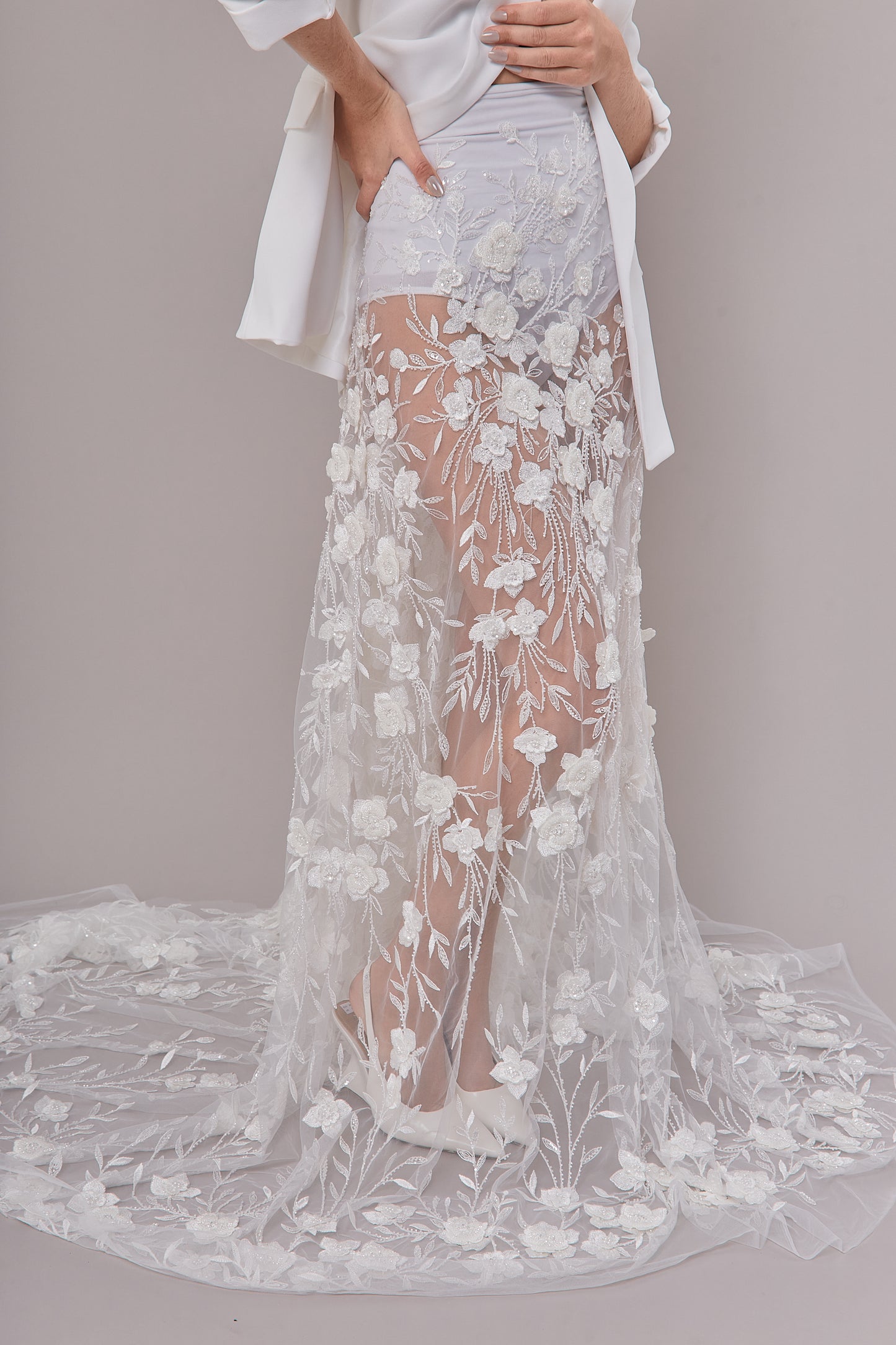 S0643 EMBROIDERED TULLE WITH SEQUINS, BEADS AND 3D FLOWERS
