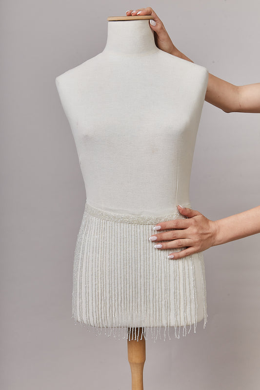 S0647 OFF WHITE BEADED FRINGE TRIM