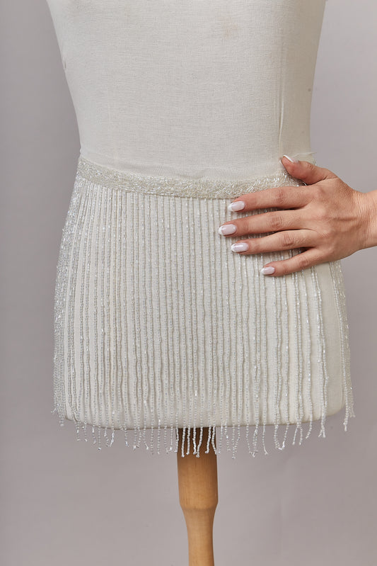 S0647 OFF WHITE BEADED FRINGE TRIM