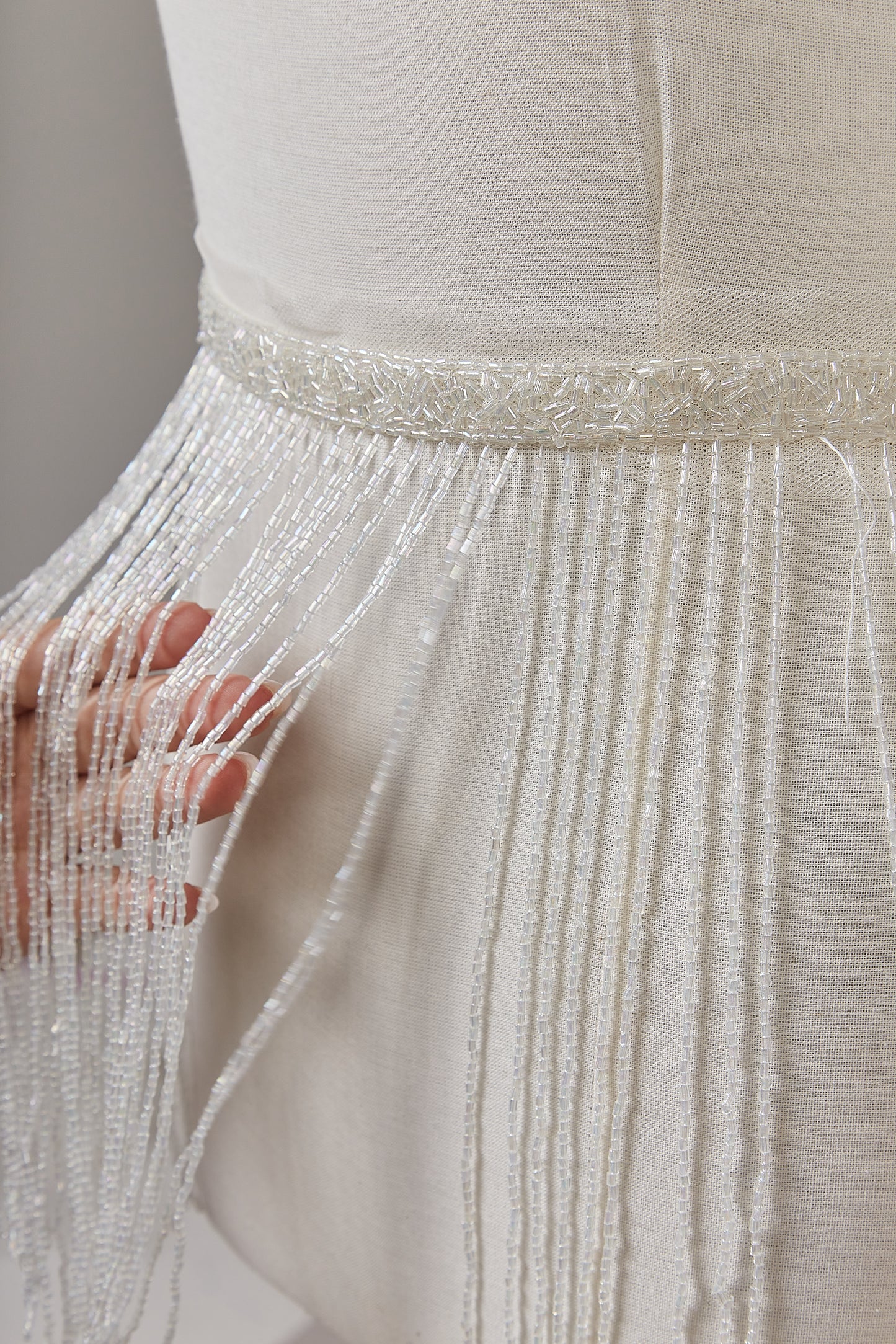 S0647 OFF WHITE BEADED FRINGE TRIM