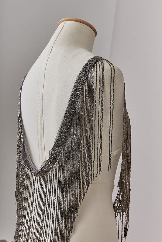 S0647 PEWTER BEADED FRINGE TRIM