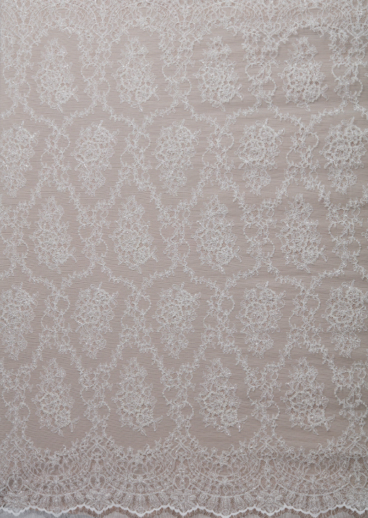 S0249 CHANTILLY EMBROIDERY LACE WITH BEADS (Sold by cloth)