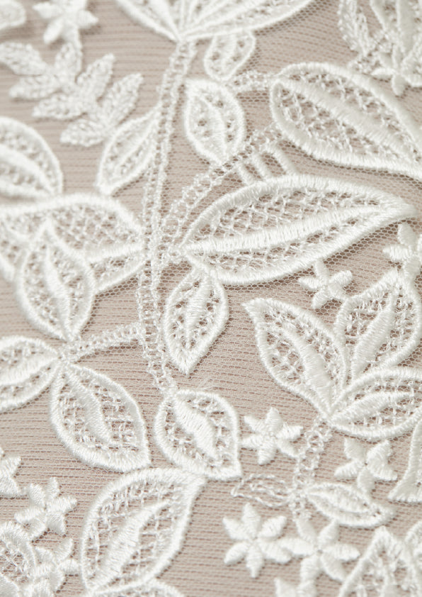 S0422 EMBROIDERED TULLE WITH LEAVES