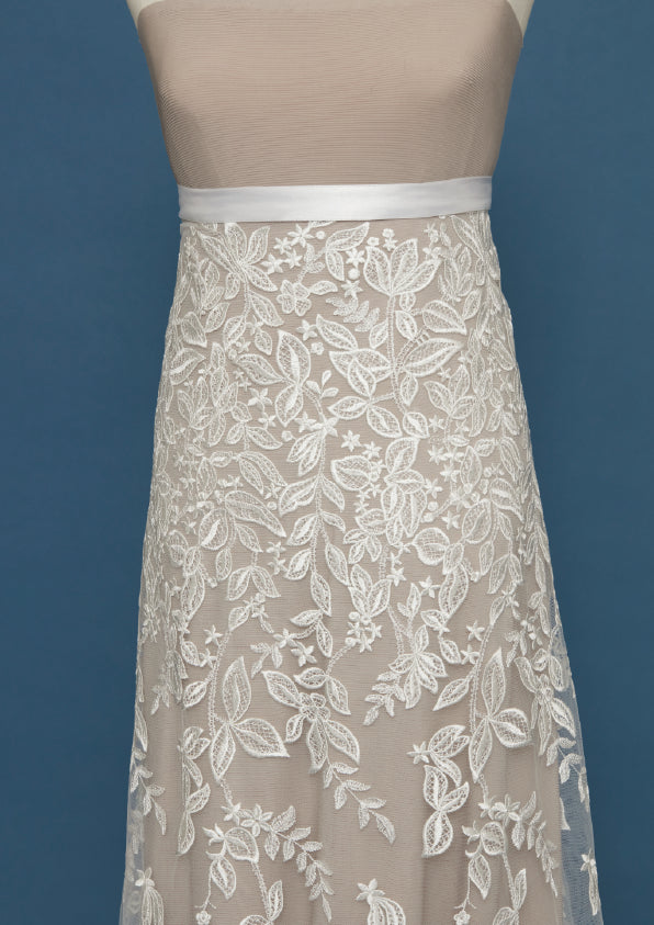 S0422 EMBROIDERED TULLE WITH LEAVES