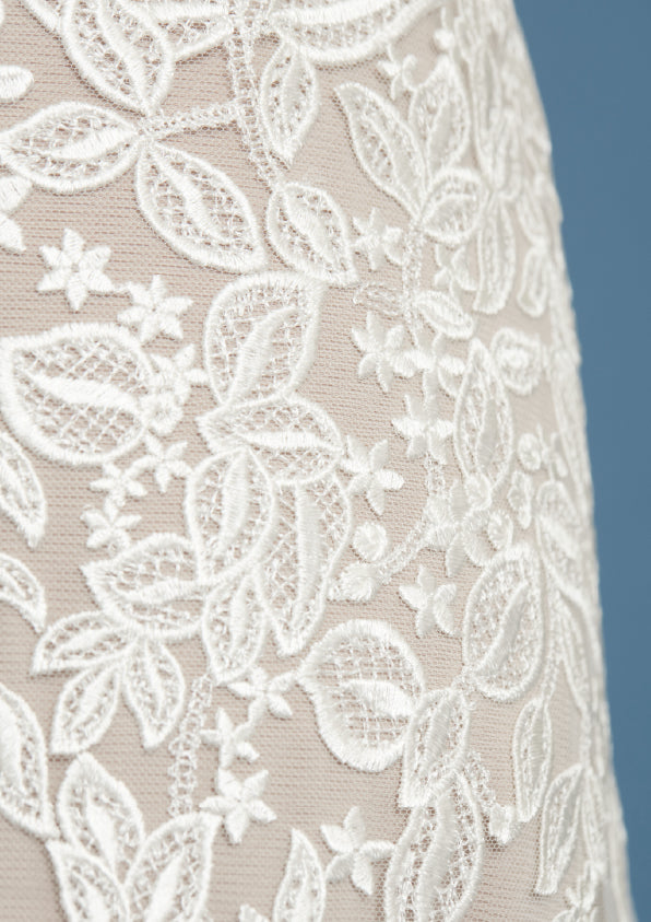 S0422 EMBROIDERED TULLE WITH LEAVES