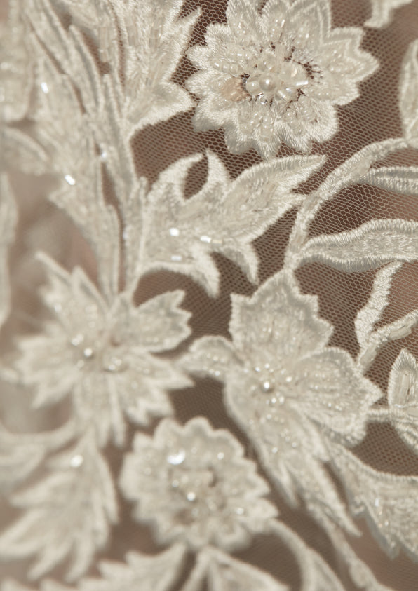 S0444 EMBROIDERED TULLE WITH SEQUINS, BEADS AND PEARLS