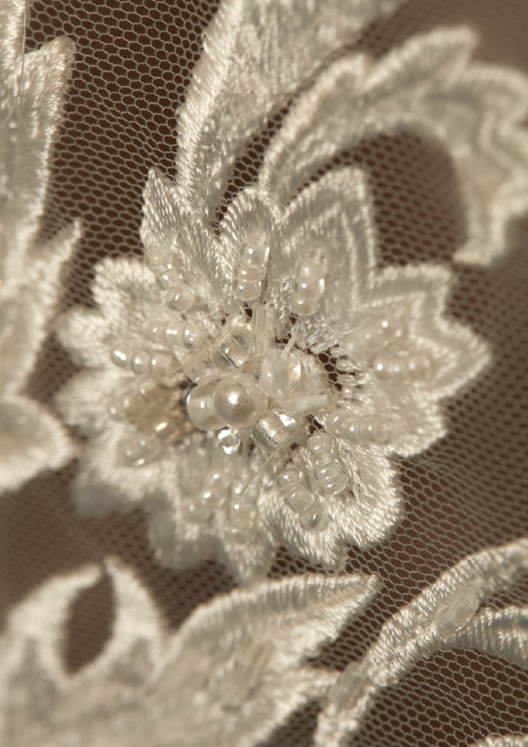 S0444 EMBROIDERED TULLE WITH SEQUINS, BEADS AND PEARLS